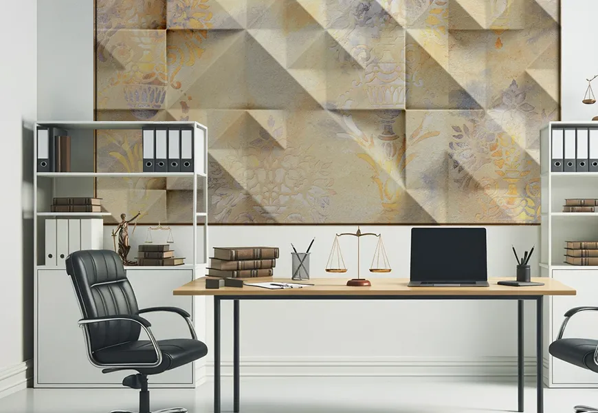 پوستر دیواری سه بعدی دفتر وکالت طرح گل کلاسیک با زمینه لوزی